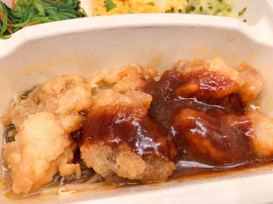 中華のBBQソースで食べる鶏唐